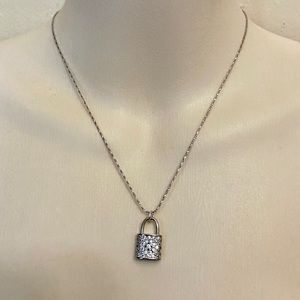 Silver Tone Elegant Padlock Charm with 16in Chain Necklace